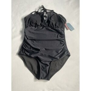 Smismivo Women's Size Large  halter tie One piece swimsuit black